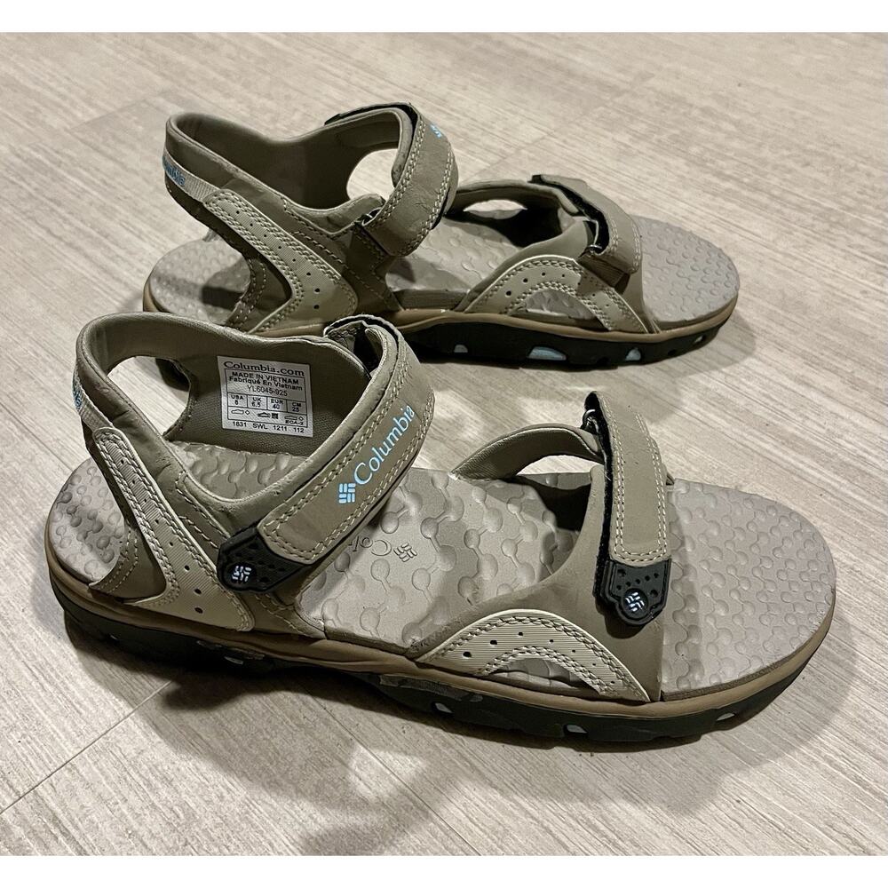 Columbia Adjustable Sport Sandals Taupe Gray Hiking Waterproof Rugged Size 8